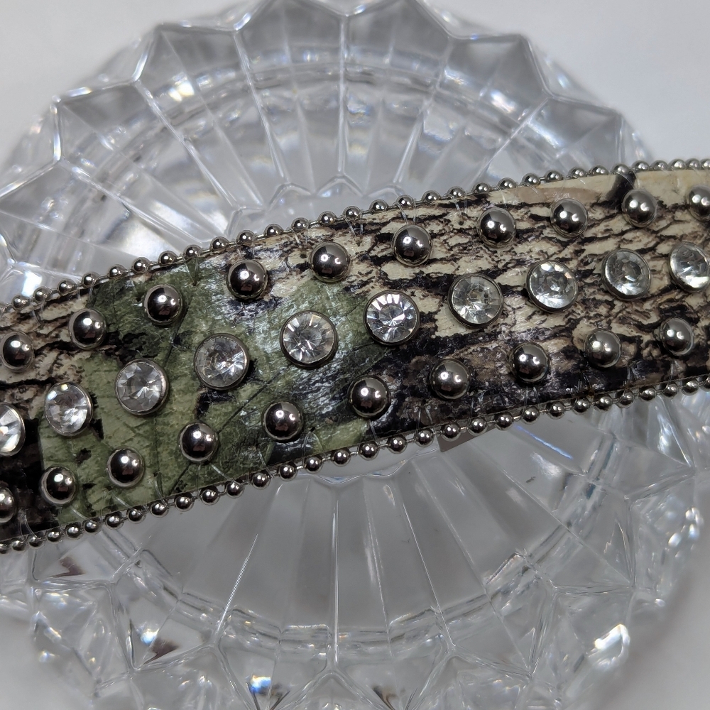 Angel Ranch Snap Bracelet Silver Beaded Rhinestone Crystals Camo Leather Strap - Picture 10 of 12